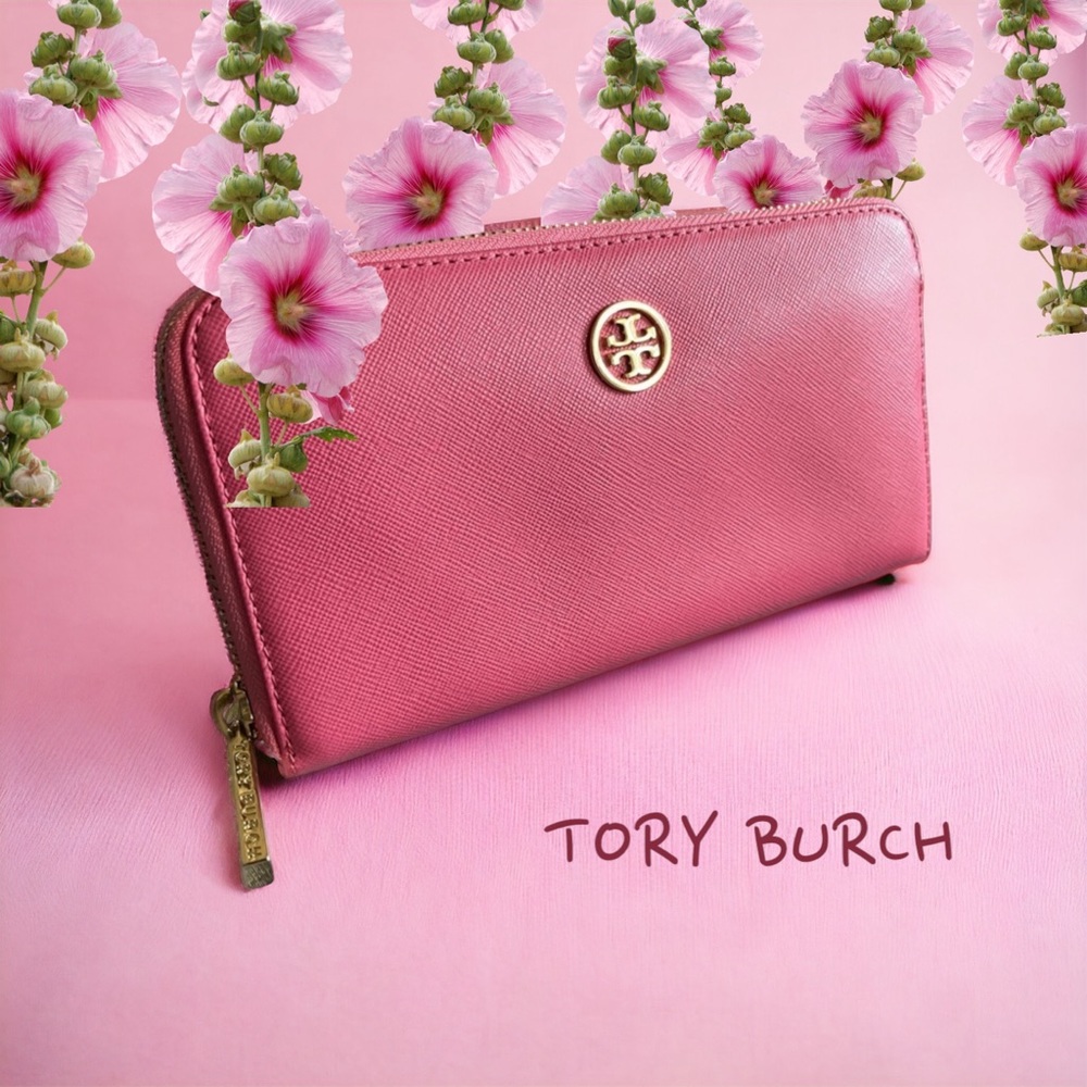 Eb TORY BURCH NEW PEBBLED LEATHER ZIP ROBINSON CONTINENTAL pink christmas gift - Picture 2 of 9